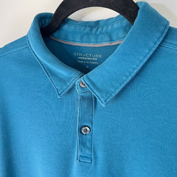 Structure Teal Stretch Cotton Men’s Polo Shirt – Size Large w/ Extra Button - Picture 3 of 14